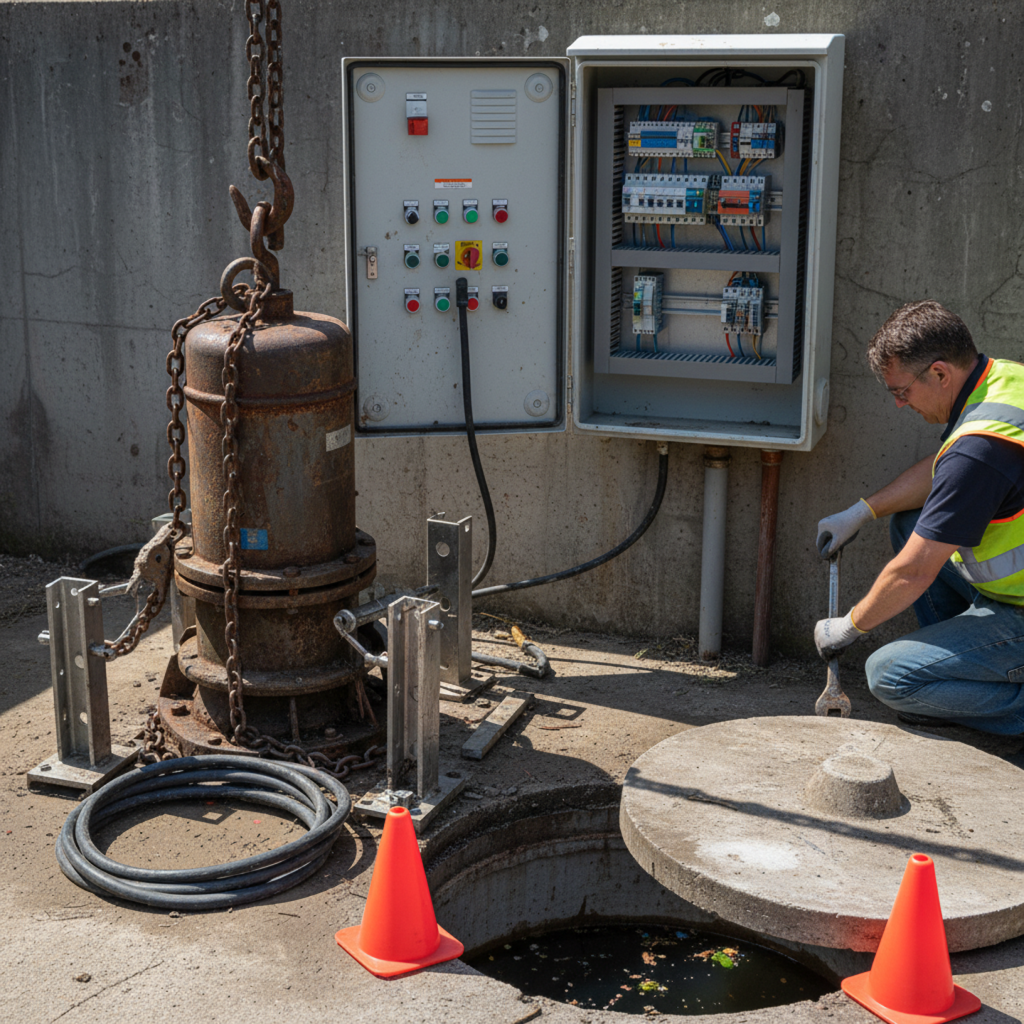 Submersible sewage pump ready for installation in miami