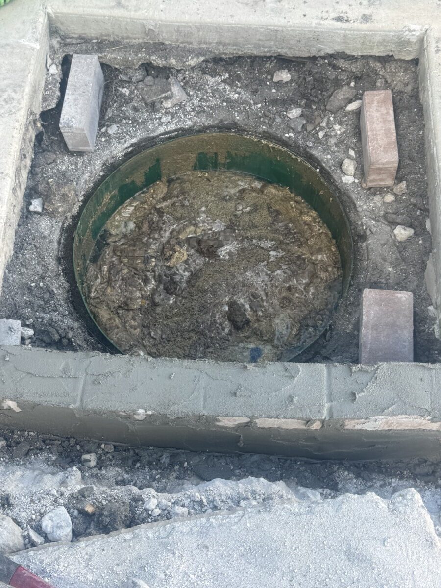 Before and after grease trap cleaning showing waste removal