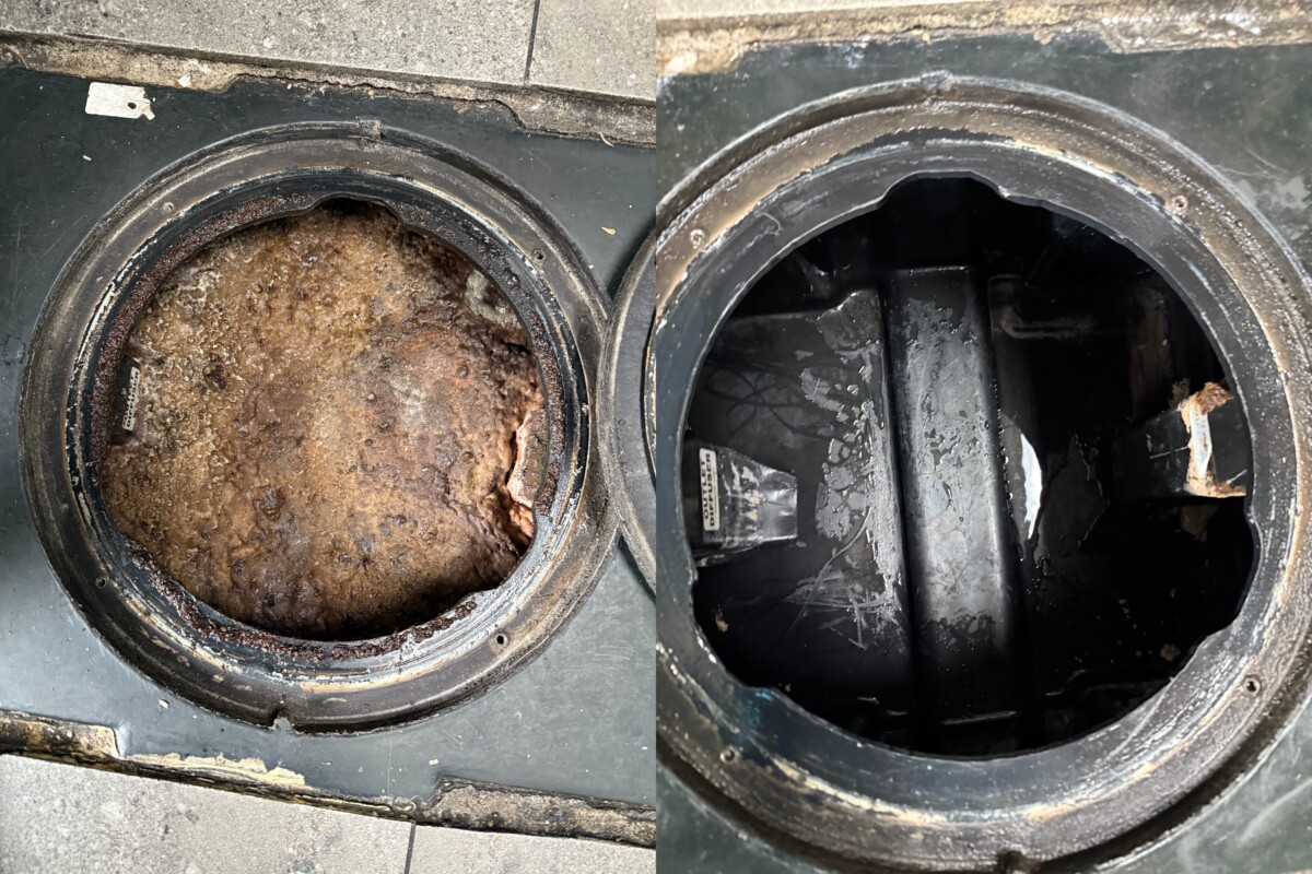 Grease trap cleaning at a Miami local business store, before and after results
